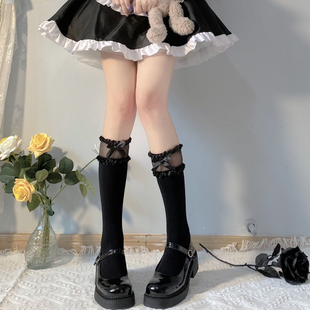 Cute Bow Lace Lolita High Tube Socks