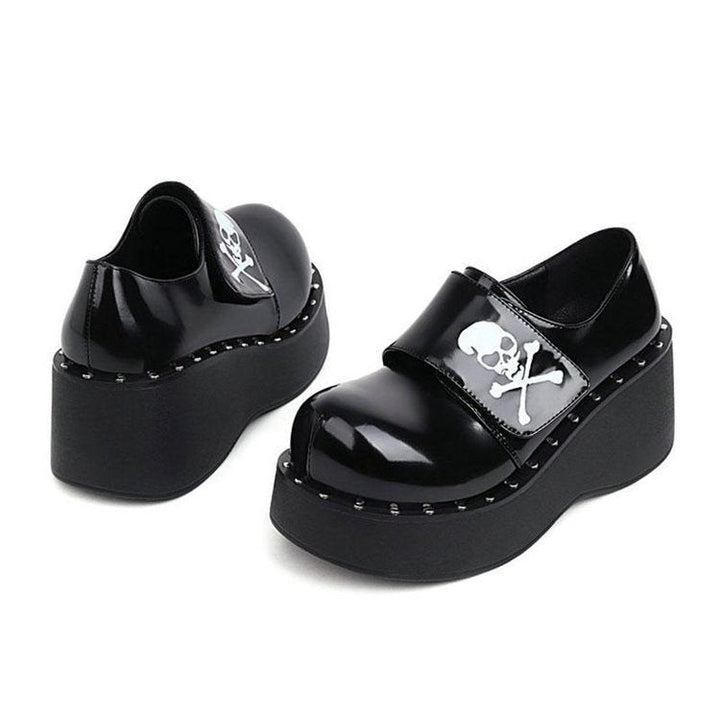 Platform Gothic Skeleton Print Mary Jane Shoes