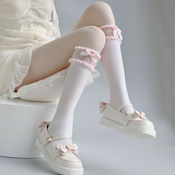 Cute Bow Lace Lolita High Tube Socks