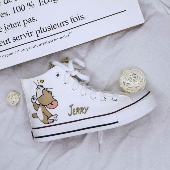 Womens Cartoon Cute Cat Mouse Print Canvas Shoes