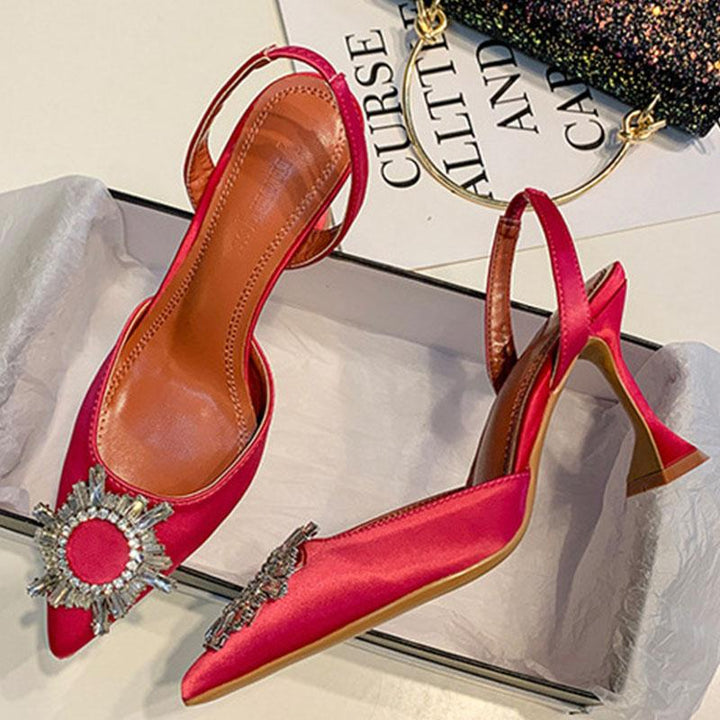 Satin Rhinestone Slingback Stiletto Heels Dress Shoes