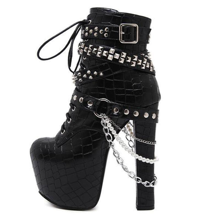 Punk Rivet Studded Platform Heels Gothic Ankle Boots