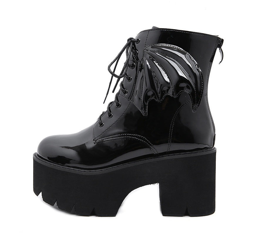Black Gothic Punk Wing Platform Boots