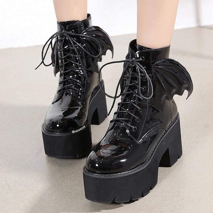 Black Gothic Punk Wing Platform Boots