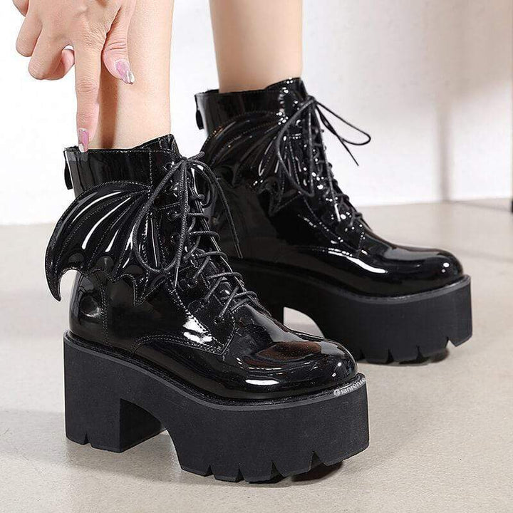 Black Gothic Punk Wing Platform Boots