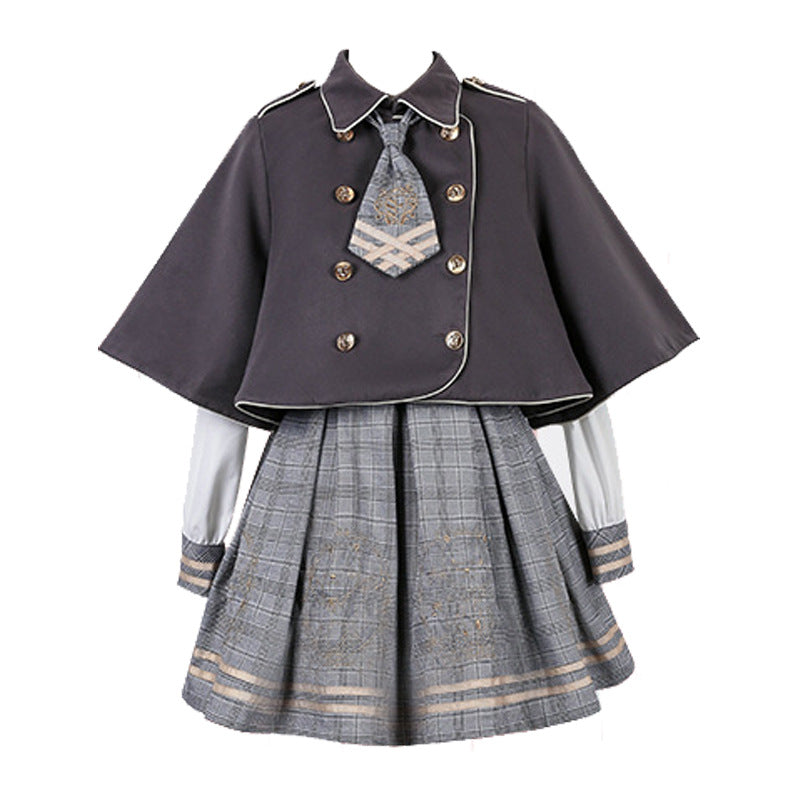 Harajuku Detective Academy Plaid Dress + Cloak 2PCS