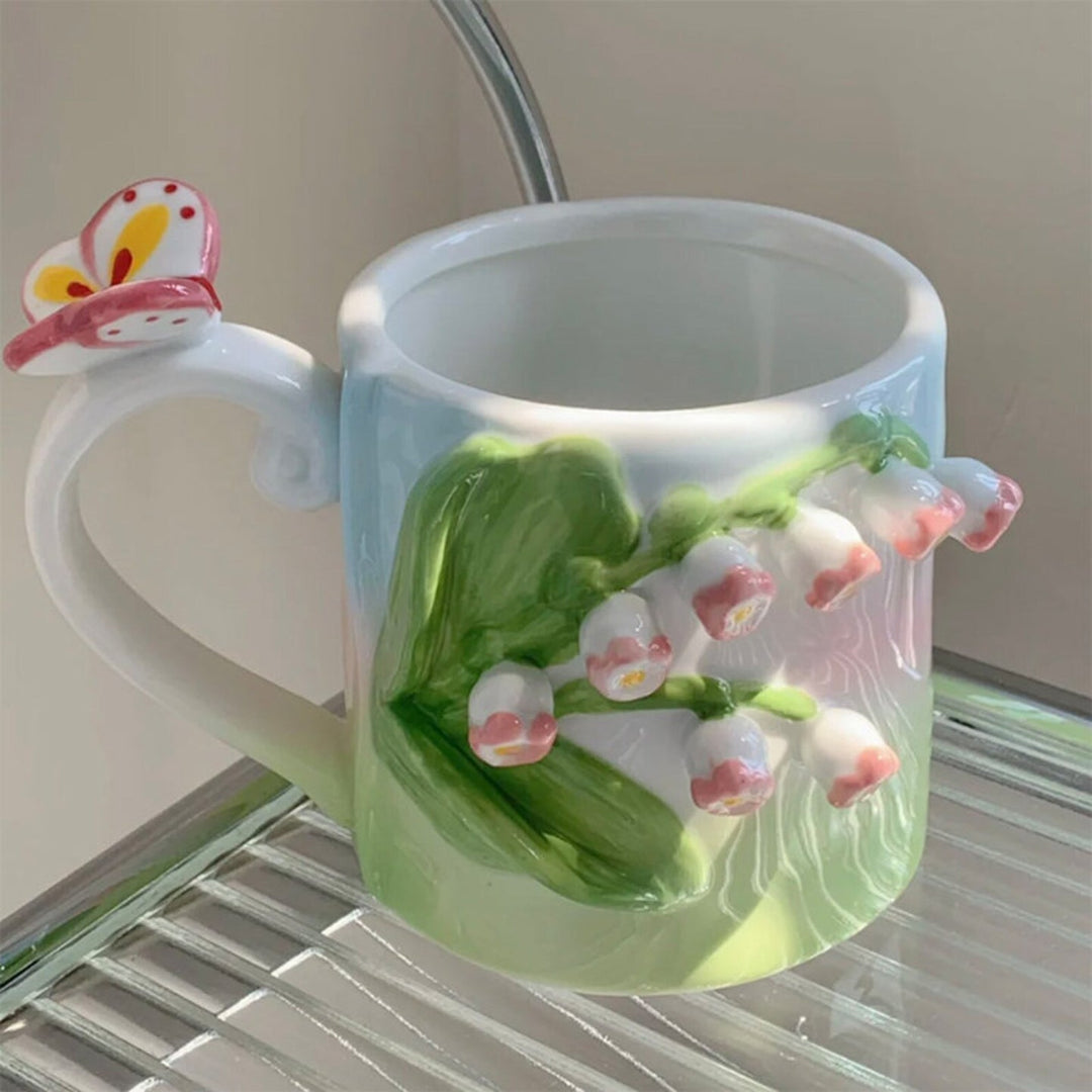 Elegant Handmade 3D Embossed Hand Painted Floral Mugs Gift