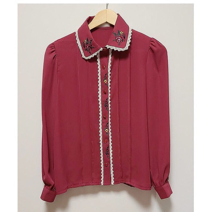 Vintage Flower Embroidered Chiffon Shirt