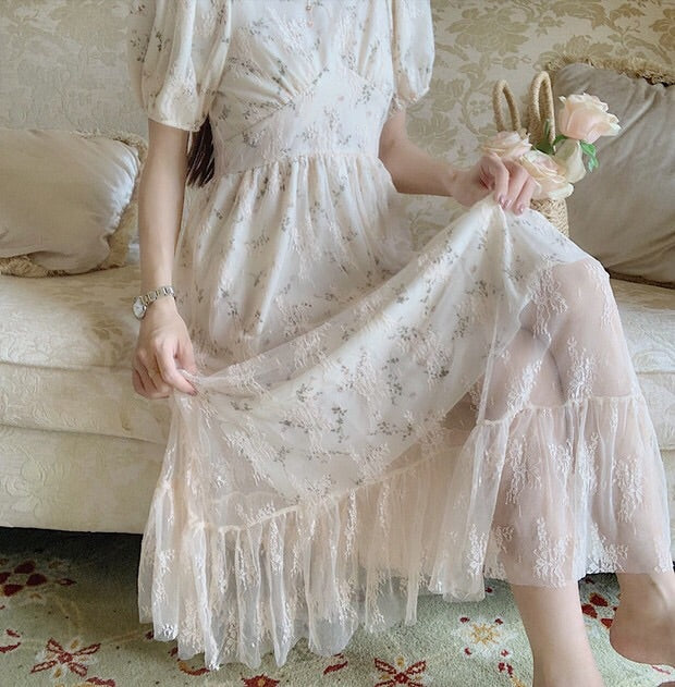 Vintage Style Cottagecore Lace Dress