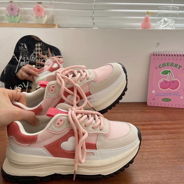 Korean Pink Kawaii Love Heart Daddy Sneakers