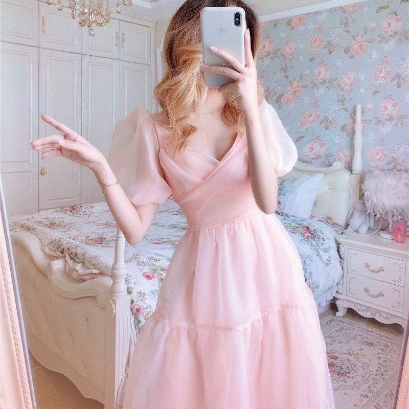 Peach Blush Kawaii Princess Chiffon Dress