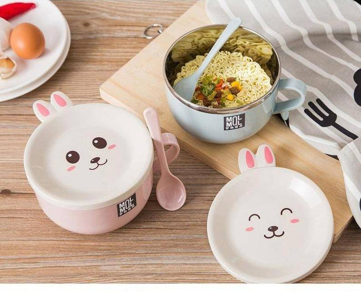 Cute Bunny Double-layer Bowl with Lid And Spoon
