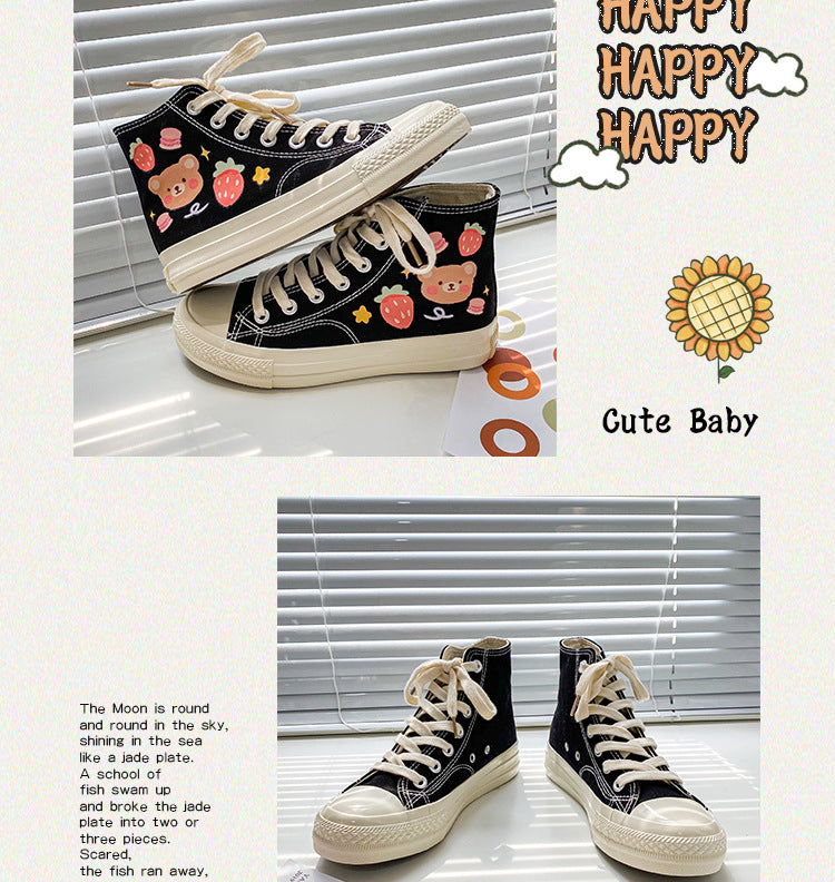 Kawaii Cartoon Bear Print High Top Canvas Shoes