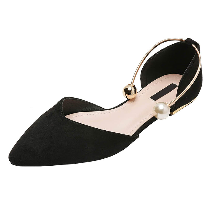 Womens Pearl Buckle Pointed Toe Flat Loafers