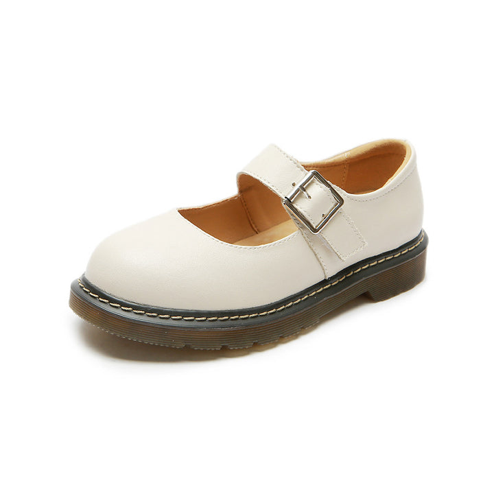 Women Vintage Buckle Leather Mary Janes Shoes - Flats
