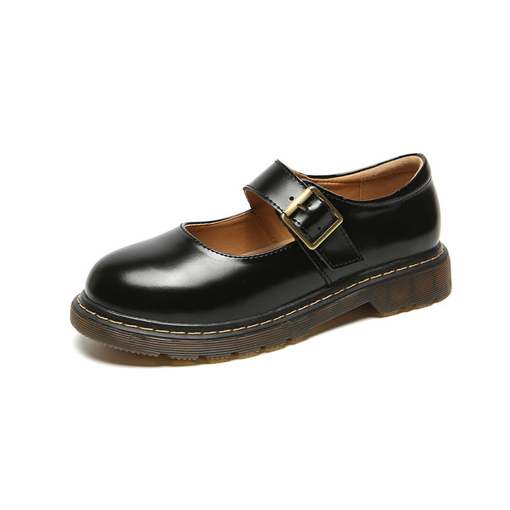 Women Vintage Buckle Leather Mary Janes Shoes - Flats