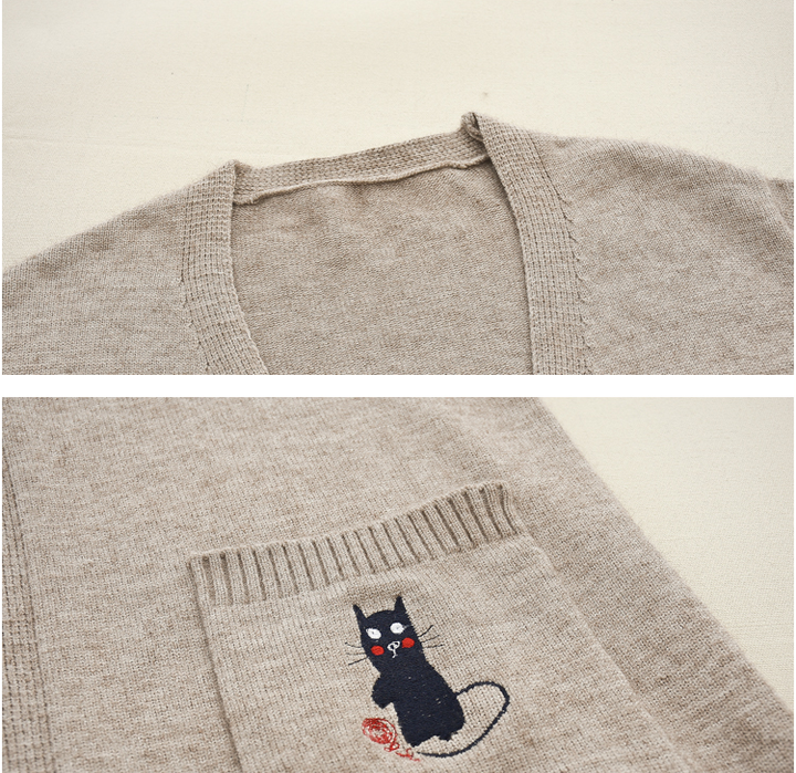 Kawaii Cat And Mouse Embroidery Loose Cardigan Sweater