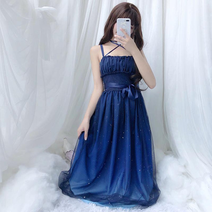 Starry Sky Ruffle Tulle Slip Dress
