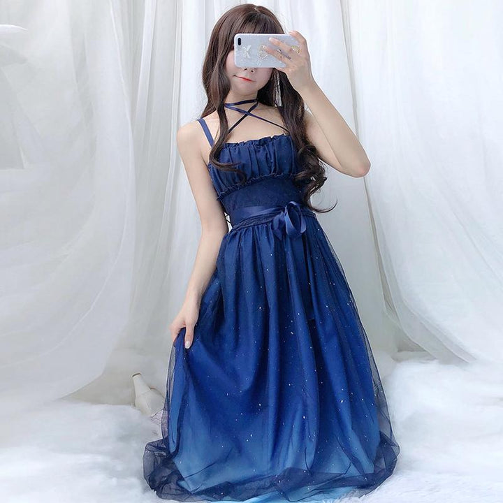 Starry Sky Ruffle Tulle Slip Dress