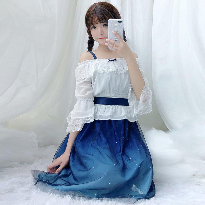Starry Sky Ruffle Tulle Slip Dress