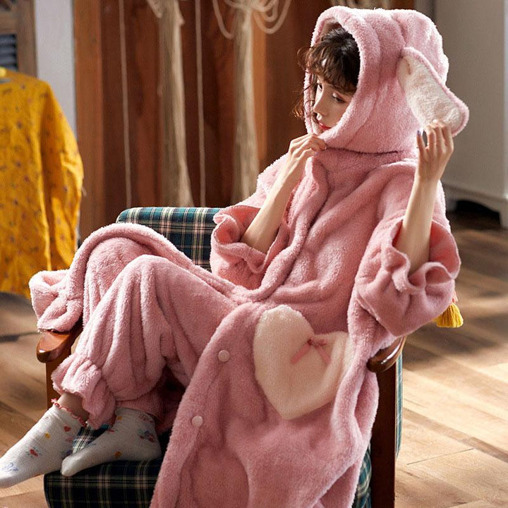 Cute Bunny Ears Plush Pajama Set