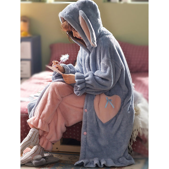 Cute Bunny Ears Plush Pajama Set