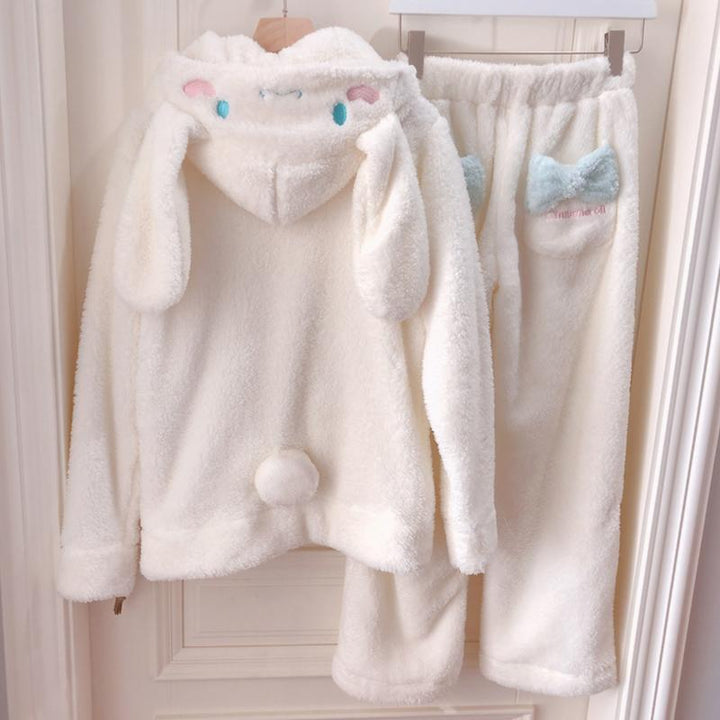 Puppy Ears Bow Plush Pajama Set