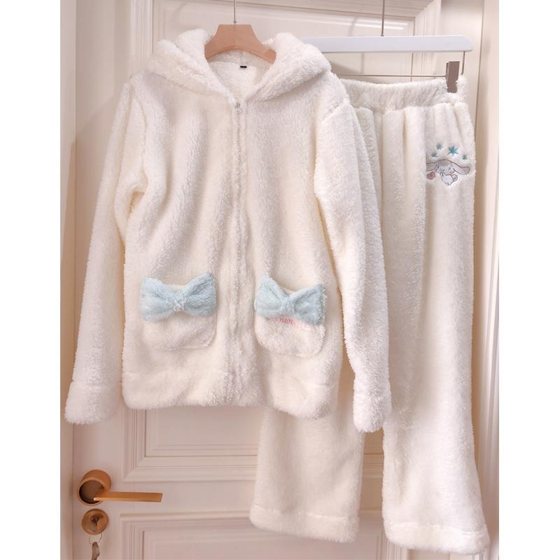 Puppy Ears Bow Plush Pajama Set