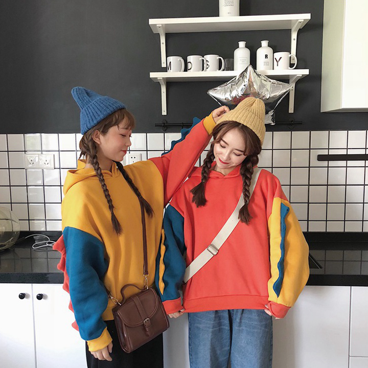 Cute Dinosaur Color-block Hoodie