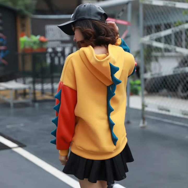 Cute Dinosaur Color-block Hoodie
