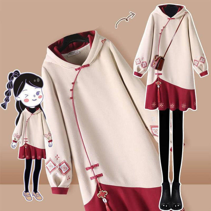 Sweet Floral Embroidery Hooded Sweatshirt Dress