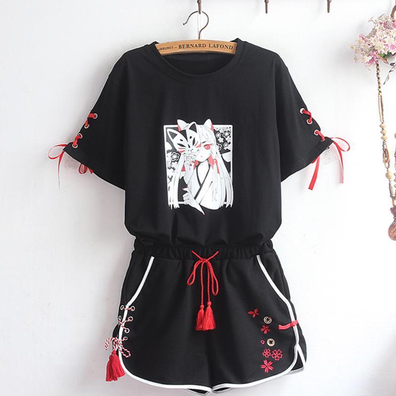 Japanese Fox Lace-Up T-shirt