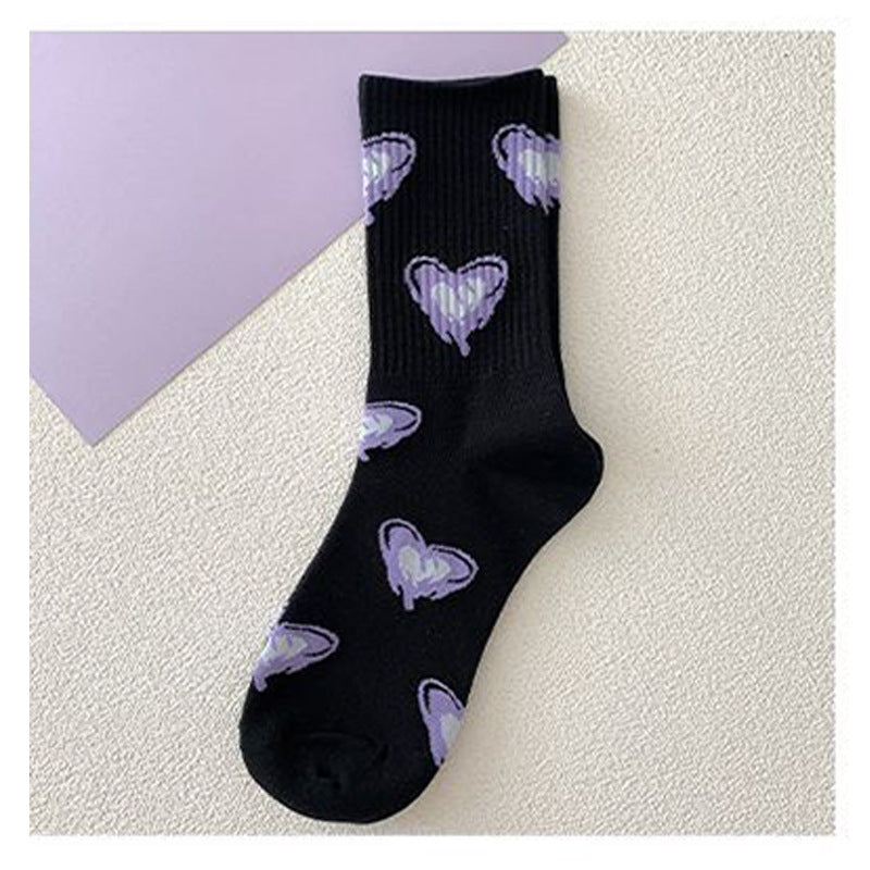 7 Pairs Purple Love Socks Fried Street Mid-tube Socks