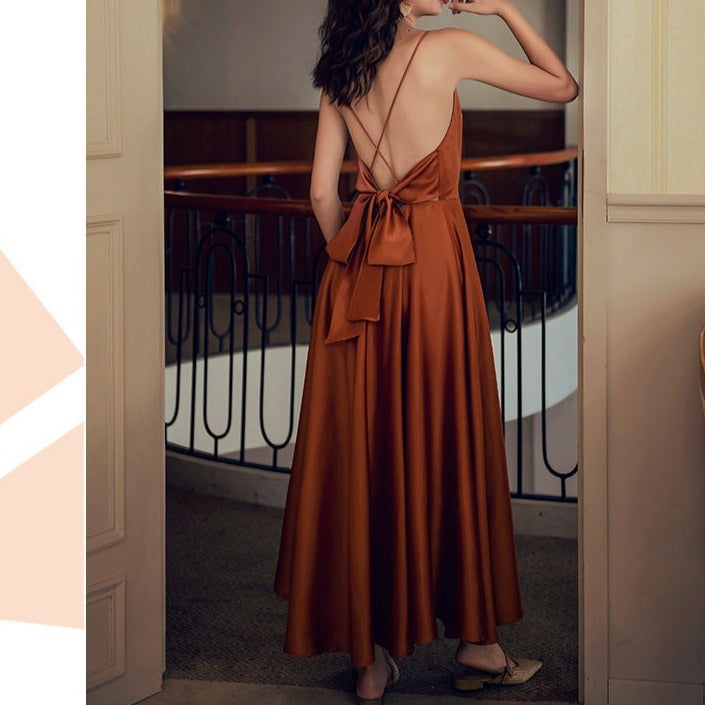 Open Back Satin Cocktail Prom Dress
