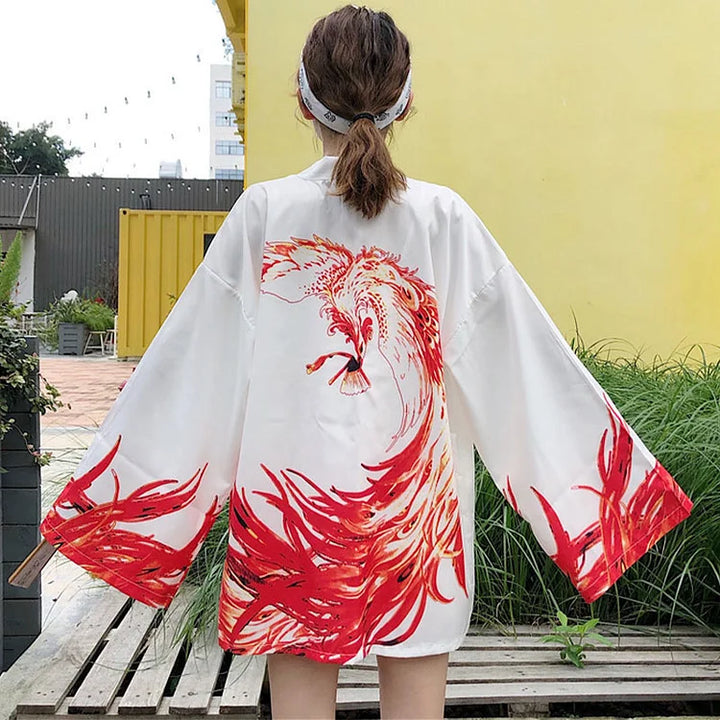 Vintage Phoenix Print Kimono Outerwear