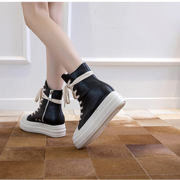 Womens Platform Zip up High-top Canvas Boots