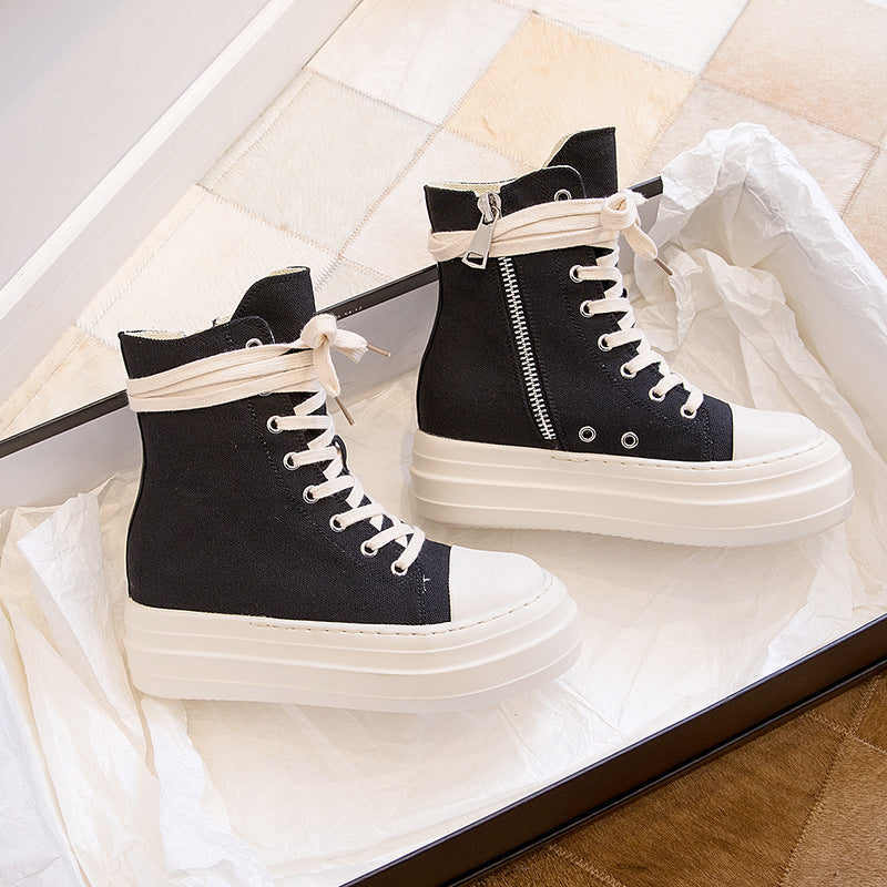 Womens Platform Zip up High-top Canvas Boots