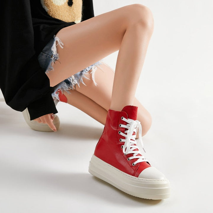 Womens Platform Zip up High-top Canvas Boots