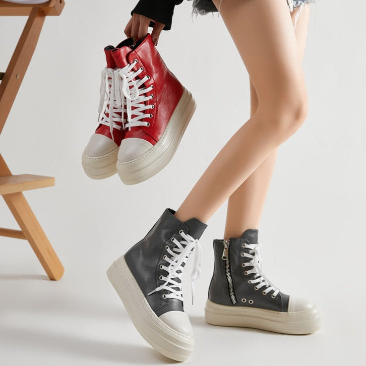 Womens Platform Zip up High-top Canvas Boots