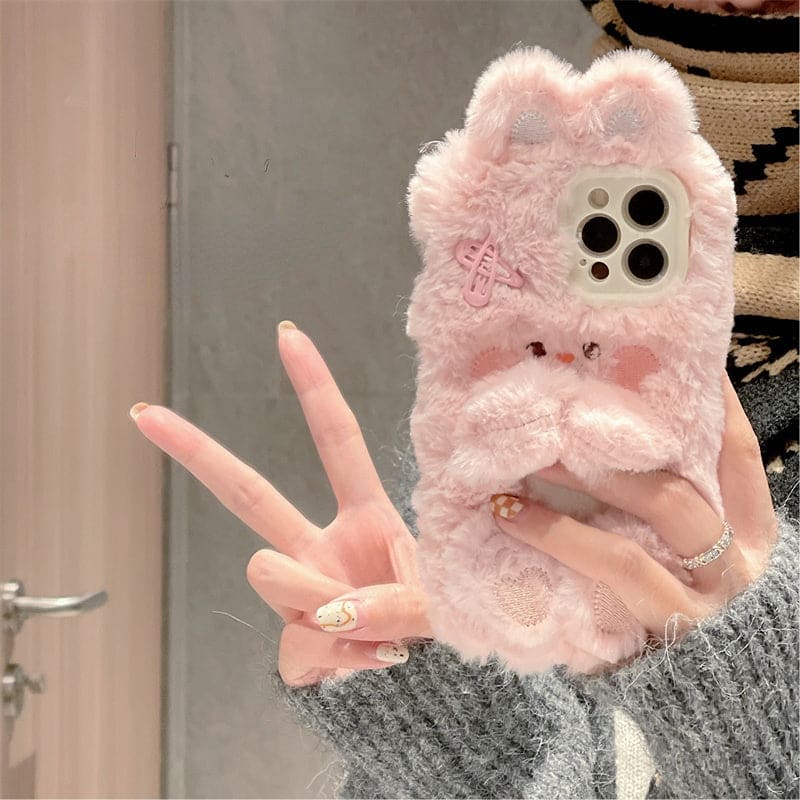 Cute Plush Fur Fluffy Bunny Phone Case