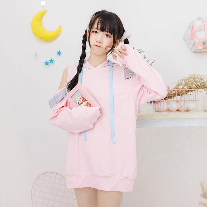 Off Shoulder Cutsie Pastel Hoodie