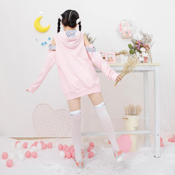 Off Shoulder Cutsie Pastel Hoodie