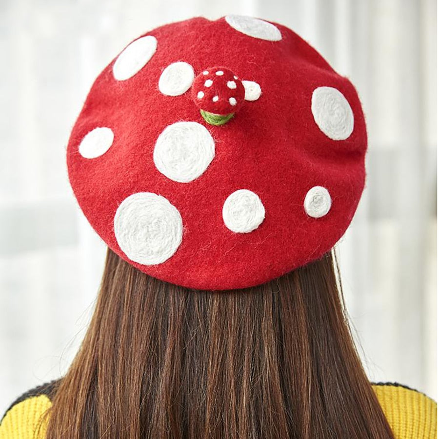 Cute Red Mushroom Women Kids Beret