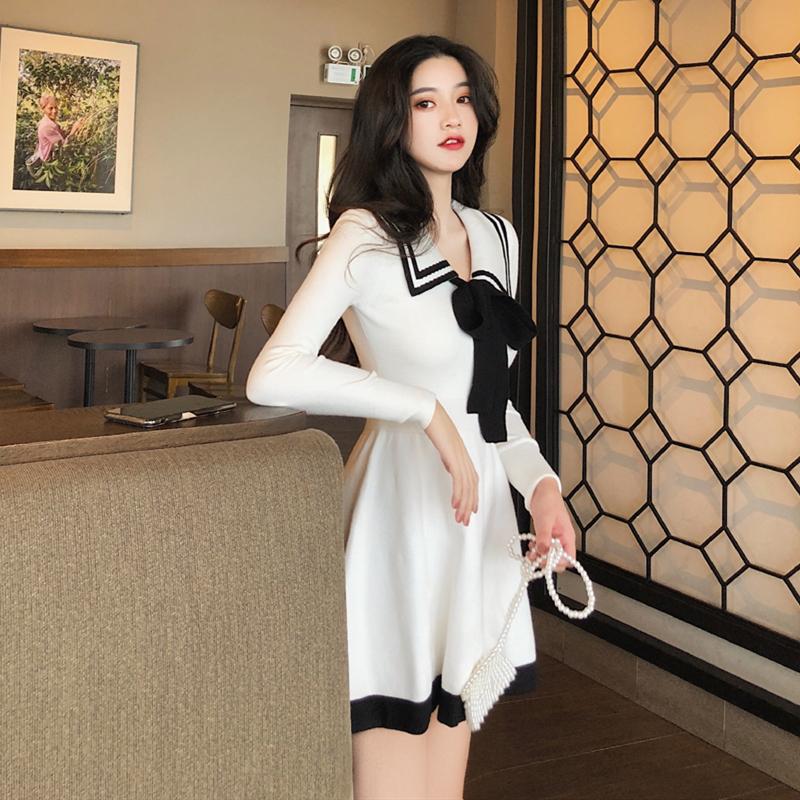 Knitted Bow Collar Dress