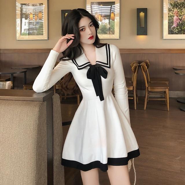 Knitted Bow Collar Dress