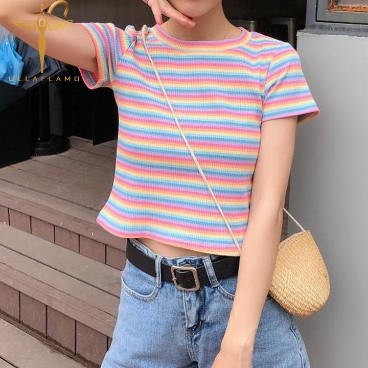 Rainbow Striped Harajuku T-shirt