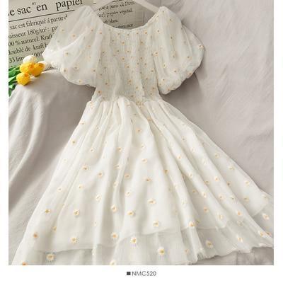 Puffy Sleeve Embroidered Dress