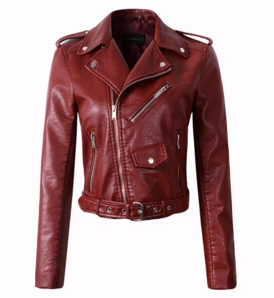 Women Leather Jackets Faux Motorcycle Moto Biker Coat Short Outwear
