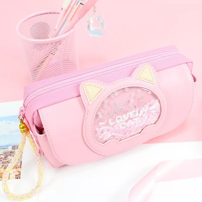 Pink Kawaii KT Cat Double Layer Metal Pencil Case Office School