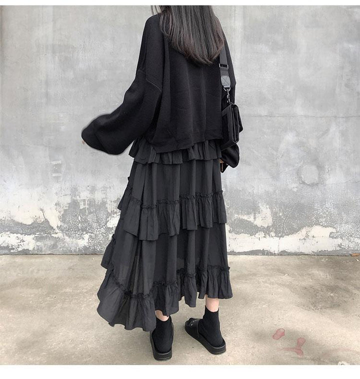 Womens Gothic Ruffle Long Skirt